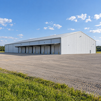 Atelier à grande portée en structure métallique, conception pour charges de vent élevées, charpente portique, entrepôt métallique, garage, bâtiment industriel