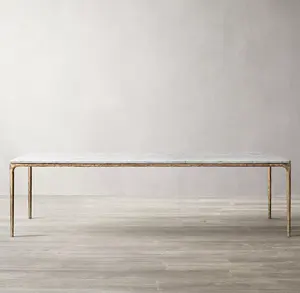 Sassanid American Mid-century Hot Sale Luxury Dining Rooms Hand Forged Brass Rectangular Dining Table Marble Top