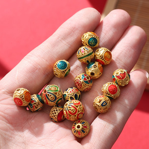 Cuentas de cloisonné redondas chapadas en oro, proceso de goteo de aceite, material de cobre, cuentas sueltas para pulseras DIY, accesorios para la fabricación de joyas - Product Image 1