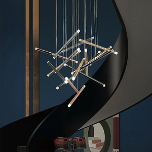 Lustre d'escalier Paramount en acier inoxydable SUS304 doré, avec cristaux en cascade effet météore, 3 couleurs changeantes, projet d'art luxueux et majestueux - Product Image 3