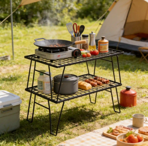 Campingmoon - Estante de Almacenamiento de 2 Niveles, Juego de <span class=keywords><strong>Mesa</strong></span> y Sillas Plegables para Camping y Picnic, Estantes de Acero Aleado, <span class=keywords><strong>Mesa</strong></span> de <span class=keywords><strong>Cocina</strong></span> <span class=keywords><strong>Plegable</strong></span> para Camping <span class=keywords><strong>con</strong></span> Bolsa - Product Image 1