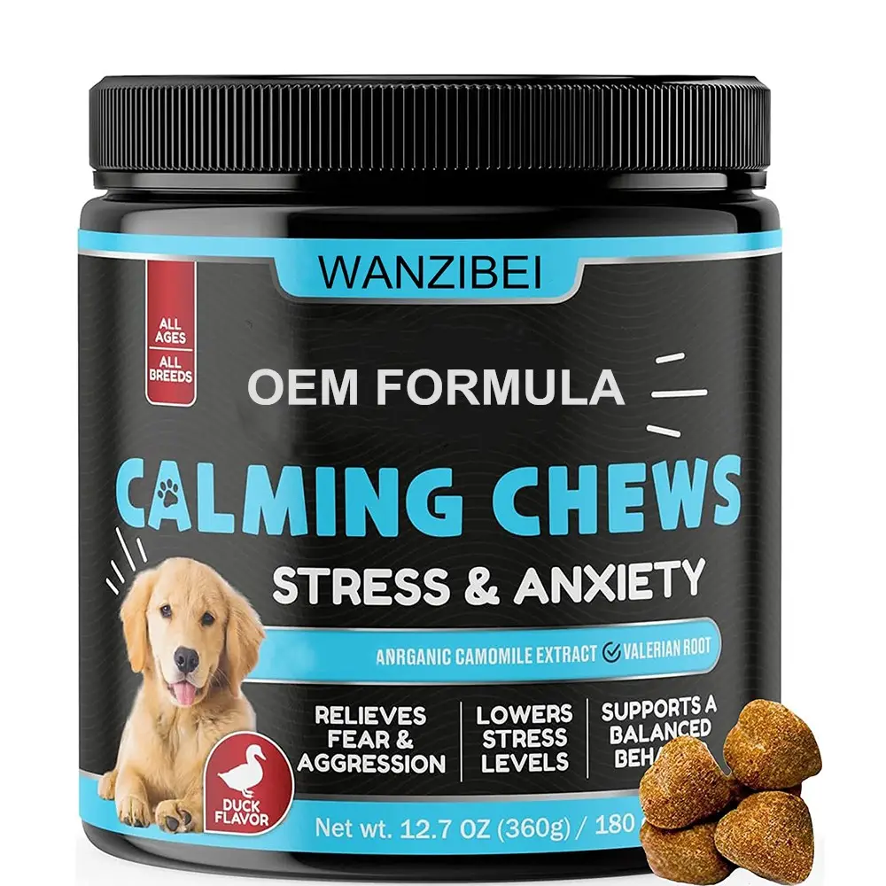 Wanzibei calmante dell'animale domestico mastica i dolcetti per i cani aiuta con lo spuntino masticabile del cane di sollievo dall'ansia con la Formula dell'oem