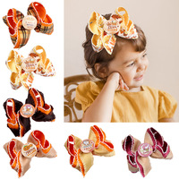 Barrettes à cheveux double couche avec ruban orange et motifs feuille d'érable et citrouille pour petites filles