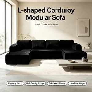 Canapé modulaire en velours côtelé sans structure en forme de L, compressé sous vide, tissu rayé noir, pour salon - Product Image 2