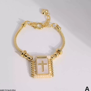 Gioielli Cattolici Religiosi Placcati <span class=keywords><strong>Oro</strong></span> Ciondoli Croce di San Benito Gesù Vergine Maria Pendente in <span class=keywords><strong>Madreperla</strong></span> Bracciali - Product Image 5