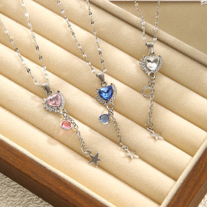 Haomi Light di lusso in acciaio inox rosa placcato oro zircone cuore amore nappa collana a maglie risparmio pendolare pendente - Product Image 1