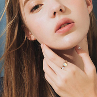 Bague en or avec pierre d'opale naturelle fine S925 Sterling Silver 14k Plaqué or Bague en opale de perle ouverte réglable pour les femmes