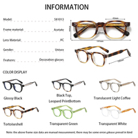 Lunettes rétro anti lumière bleue Insert en acétate Monture épaisse Monture carrée de lunettes Broche en métal Bord épais Hommes et femmes