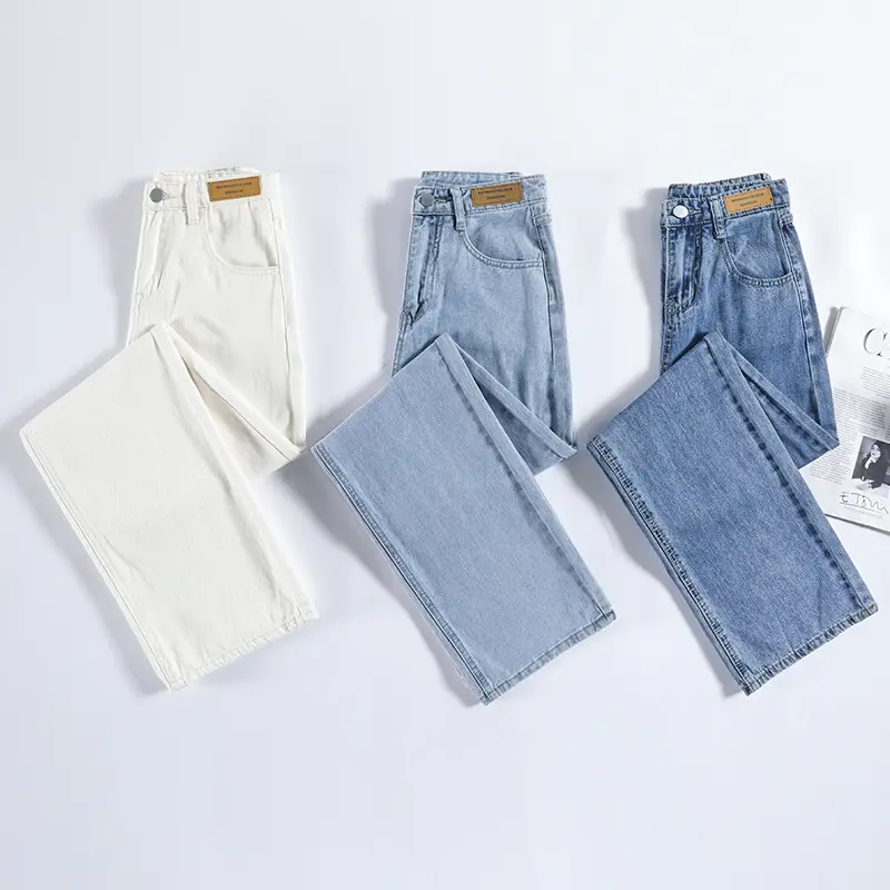 Celana Jeans wanita, celana Denim pensil kasual longgar pinggang tinggi dicuci 2023