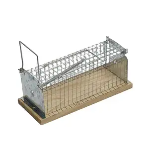 YIHE Mouse Live Trap Iron Galvanized Wire Cage Reusable Humane Wooden Base Metal Rat Catcher Cage