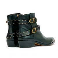 Bottines à talon compensé rétro punk dorées personnalisables pour femmes grandes tailles, avec plusieurs boucles, embout métallique, style western cowboy, tailles 34 à 46 disponibles