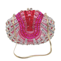 Pochette de soirée rose pour femme avec strass, sac à main ovale en cristal fait main, chaîne détachable, sac à main pour mariage et fête, vente en gros