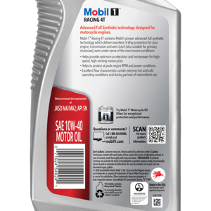 น้ำมันเครื่องสังเคราะห์แท้ Mobil 1 Racing 4T 10W-40 สำหรับรถจักรยานยนต์ ขนาด 1 ควอร์ต - Product Image 3