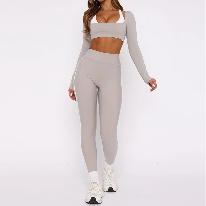 Custom Women's 2-Piece Yoga Set Custom Logo Long Sleeve Vest Breathable Sports Bra Slimming Moisture-Wicking Leggings