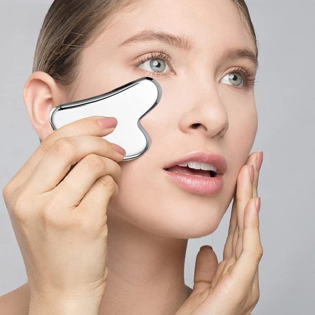 Medical Grade Facial GuaSha Scraper Custom Logo Face Massage Tool with Stainless Steel Plate for Body Therapy