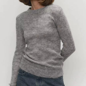 Suéter de Mujer, Cuello Redondo, Estilo Coreano, Casual, Tejido, Transpirable, Ajustado, Manga Larga, para Otoño - Product Image 1