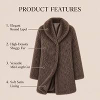 Abrigo de Piel Sintética Gruesa Personalizable con Solapa de Peluche de Zorro, Manga Larga, para Mujer, Otoño/Invierno, Color Sólido, Cárdigan Elegante, Ropa Exterior de Moda