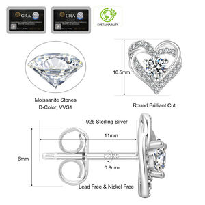 Boucles d'oreilles en argent sterling 925 plaqué or 14 carats avec moissanite cœur 0,6 ct VVS, diamant de laboratoire certifié GRA, bijoux pour femme, cadeau, livraison gratuite - Product Image 4