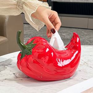 Boîte à mouchoirs créative et mignonne en forme de piment, en céramique, pour salon, salle à manger, salle de bain, couleur verte et <span class=keywords><strong>rouge</strong></span> - Product Image 3