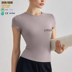 Formation doux Gym Fitness respirant décontracté course sport t-<span class=keywords><strong>shirt</strong></span> col rond hauts d'entraînement à manches courtes Yoga chemises pour les femmes - Product Image 1