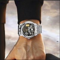 Montre mécanique automatique de luxe pour hommes, mouvement squelette, couleur acier, vente en gros de montres de mode pour hommes