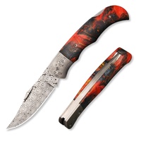 Couteau pliant de poche de chasse en acier damas haut de gamme avec manche en bois
