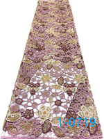 Tissu en maille de polyester de luxe haut de gamme, chic, brodé de fleurs, de perles et de paillettes, pour robe de soirée ou de mariage