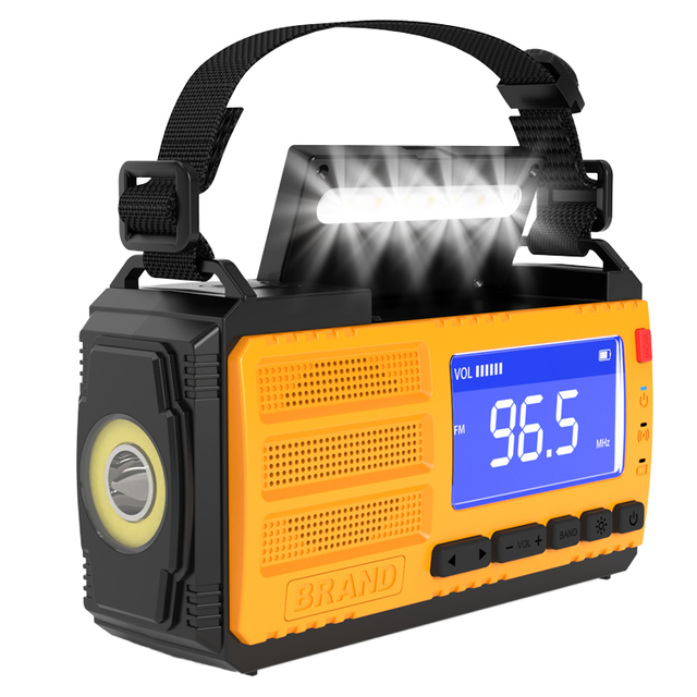 Portable Flashlight Hand Crank Solar Radio Dual USB Phone Charger 10000mAh Battery FM/AM/WB LCD Display 5-10W Output Rescue