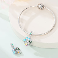 Breloques et perles en argent sterling 925 rose vif, motifs Lotus Fit, Ringflower, boucles de positionnement, pour accessoires de bracelet DIY, style salon de coiffure, design élégant