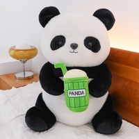 OEM Maßgefertigtes Niedliches Panda-Plüschtier mit Bambus-Milchtee-Becher Weicher Flauschiger Schwarz-Weißer Bär Stofftier Geschenk für Panda-Liebhaber