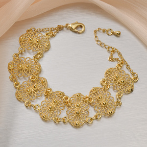 women adjustable banquet custom <b>copper</b> fili flgreeoral panel lobster clasp glossy premium wholesale 18k gold plated <b>bracelet</b> - Product Image 4