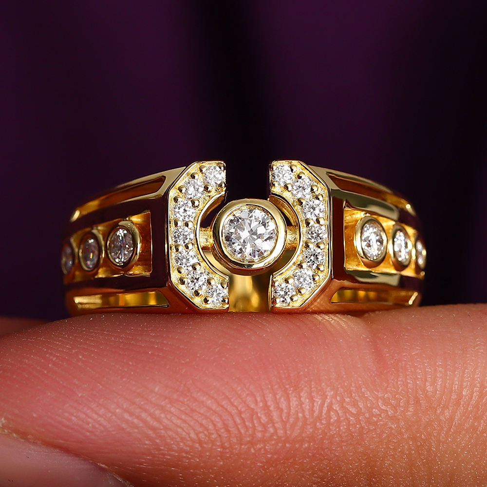 Bague en argent 925 plaqué or avec diamant de laboratoire