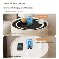 Nouvelle Table de Chevet Intelligente Style Crème Luxe Léger 2026, 2 Tiroirs, Plateau en Dalle de Roche, Chargement Sans Fil, Lumière à Induction pour Chambre à Coucher