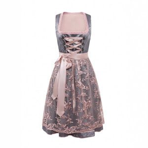 Costume d'Oktoberfest <span class=keywords><strong>de</strong></span> Munich pour femmes, jupe allemande, chemisier bavarois gris, <span class=keywords><strong>tablier</strong></span> blanc, tenue traditionnelle festive - Product Image 2