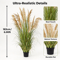 Herbe de la Pampa Artificielle Géante 183cm, Grande Plante de Roseau Séché Artificiel en Pot pour la Décoration d'Atrium d'Hôtel, de Villa ou d'Entrée