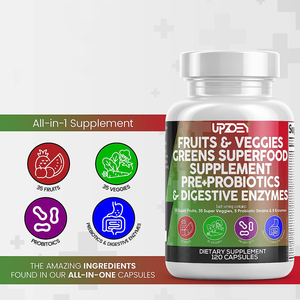 Superfood Capsules de probiotiques pour fruits et légumes avec prébiotiques Enzymes digestives Capsule de probiotiques naturels Supplément tout-en-1 - Product Image 3