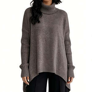 Pull en maille à col roulé oversize pour femme avec ourlet asymétrique - Manches côtelées, chaud et décontracté, tendance - Product Image 5