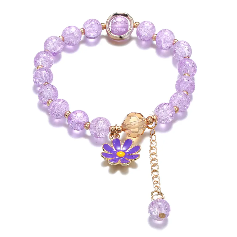 Bracelet extensible en cristal pour femmes, chaîne avec pendentif en marguerite, perle métallique, couleur or, mignon,