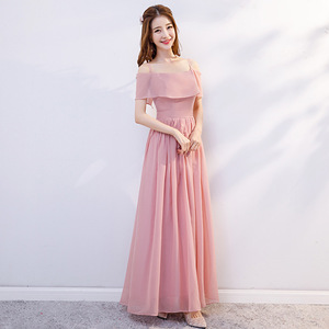 Vestidos Gaun Pesta <span class=keywords><strong>Prom</strong></span> Elegan Pengiring Pengantin Bahu Terbuka Baru Gaun Maxi Panjang Merah Muda Gaun Pengiring Pengantin Ringan Seksi - Product Image 5