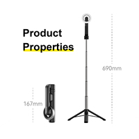 TELESIN Mini Stick, bâton de selfie magnétique extensible, portable, pliable, stable, pour les voyages, la plage / les téléphones