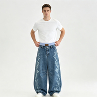 Culottes en jean à jambe large pour homme, taille unique à empiècements, imprimé floral laser, longueur 3/4, Fabricant chinois, Usine de commerce intégrée