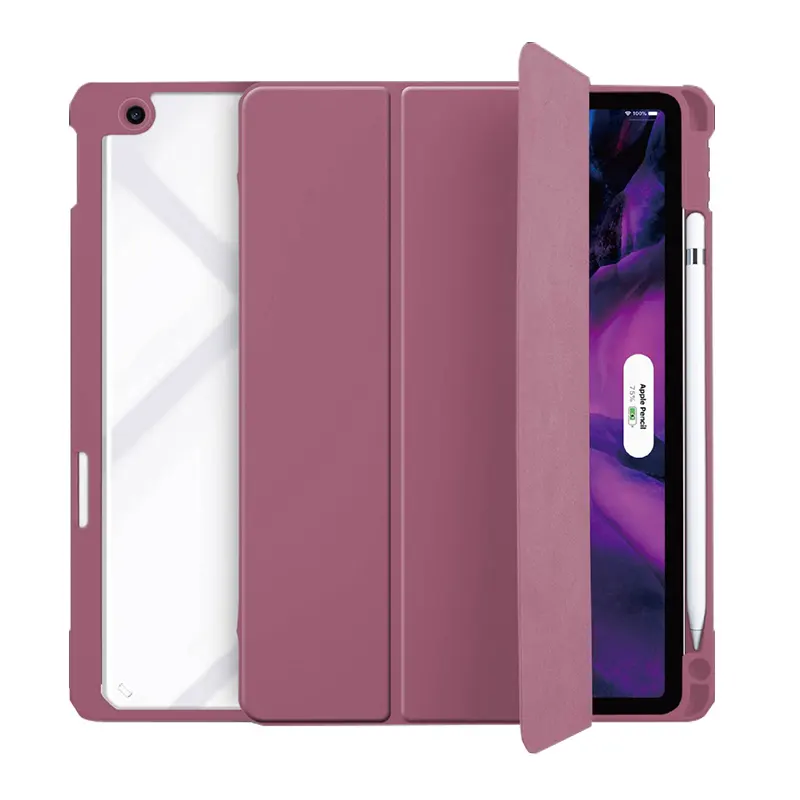 2021 Hot Sale Foldable Transparent Acrylic Silicone Leather Case With Pen Slot Shockproof Tablet Case For iPad 7/8/Air 4 10.9"