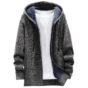 Vintage Spring Fall Winter Men's Casual Full Zipper Hooded Fleece Knit <b>Cardigan</b> <b>Sweater</b> Jacket Pockets Breathable Quick Dry 100% - Product Image 2