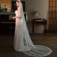 Voile de mariée en dentelle de haute qualité, bordure en dentelle, 230 cm, couleur ivoire, accessoire pour femme, voile de mariée long