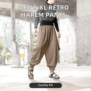 New Arrival Men's XL <b>Harem</b> Pants Retro Casual Loose Woven Fabric with Stacked Pattern Washed Printed <b>Trousers</b> Popular Wholesale - Product Image 3