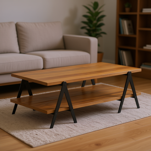 Mango Wood Coffee <b>Table</b> With Storage Shelf Modern Industrial Design Living Room Furniture - Product Image 2