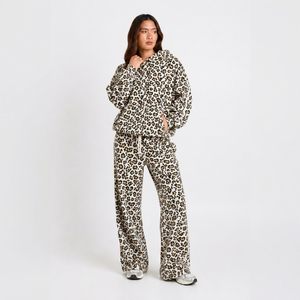 <b>Womens</b> <b>White</b> Yellow Leopard Print 2 Piece Tracksuit Set Oversized Hoodie & Wide Leg Pant Casual Streetwear <b>Jogger</b> For <b>Women</b> Wear - Product Image 1
