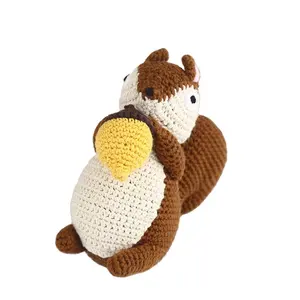 Cute Cartoon 100% Organic Baby Cotton Crochet Toys Amigurumi Custom Squirrel Knitted Stuffed Animal Toys