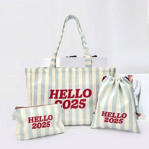 Wholesale Stripe Reusable Gift Travel Large Capacity Classic Students Shopping Custom Printed Logo Women's Large Canvas <b>Tote</b> - Product Image 2
