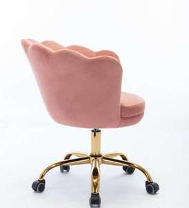 Silla de <span class=keywords><strong>Oficina</strong></span> Giratoria de Terciopelo <span class=keywords><strong>Rosa</strong></span>, con Ruedas Doradas, Popular como Silla de Maquillaje, Directo de Fábrica - Product Image 4